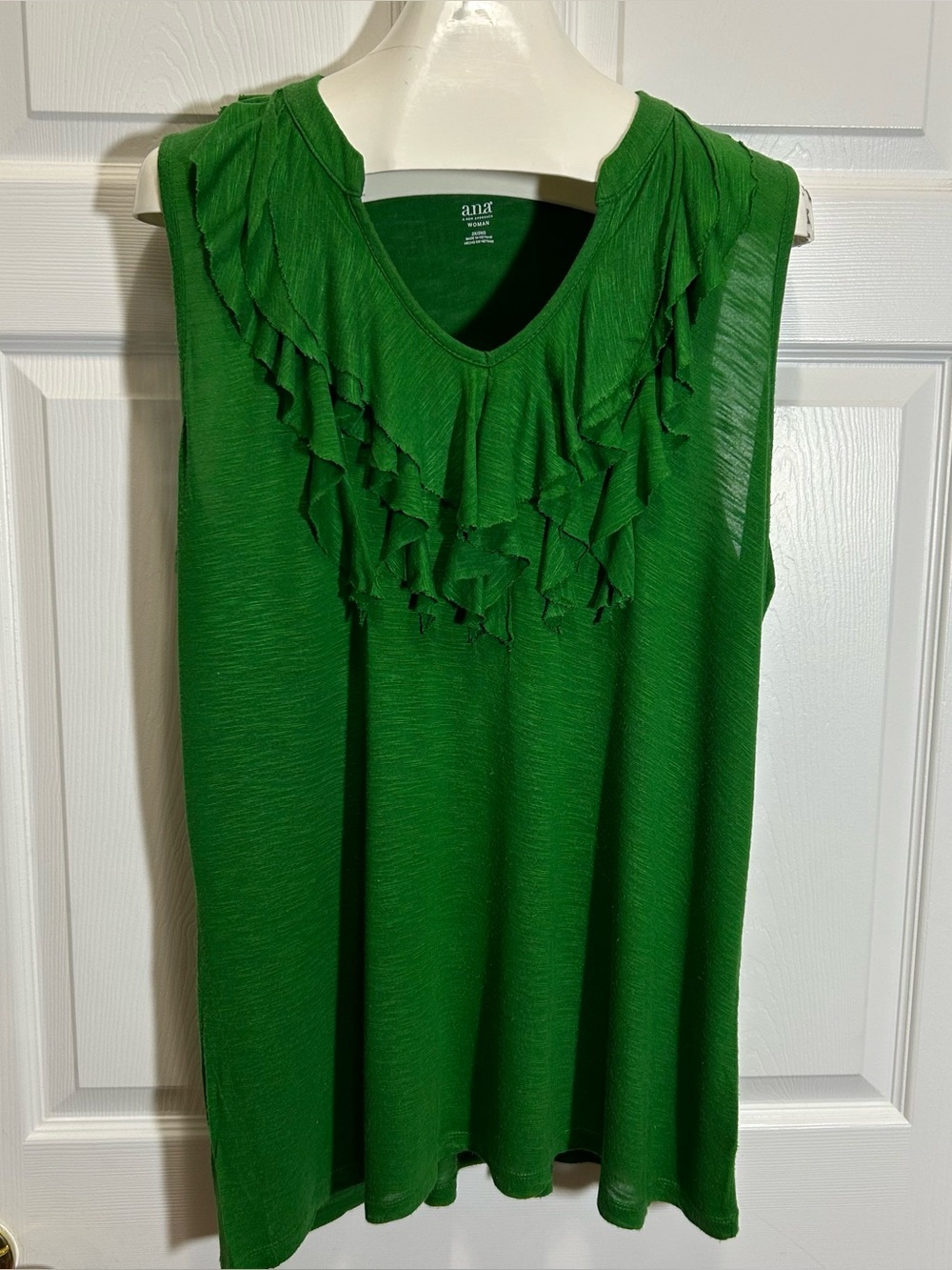 a.n.a Green Ruffle V-Neck Sleeveless Tank Top